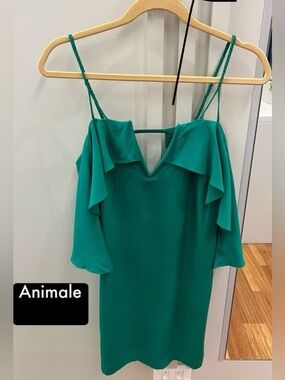 Animale Teal Green Cold-Shoulder Mini Dress